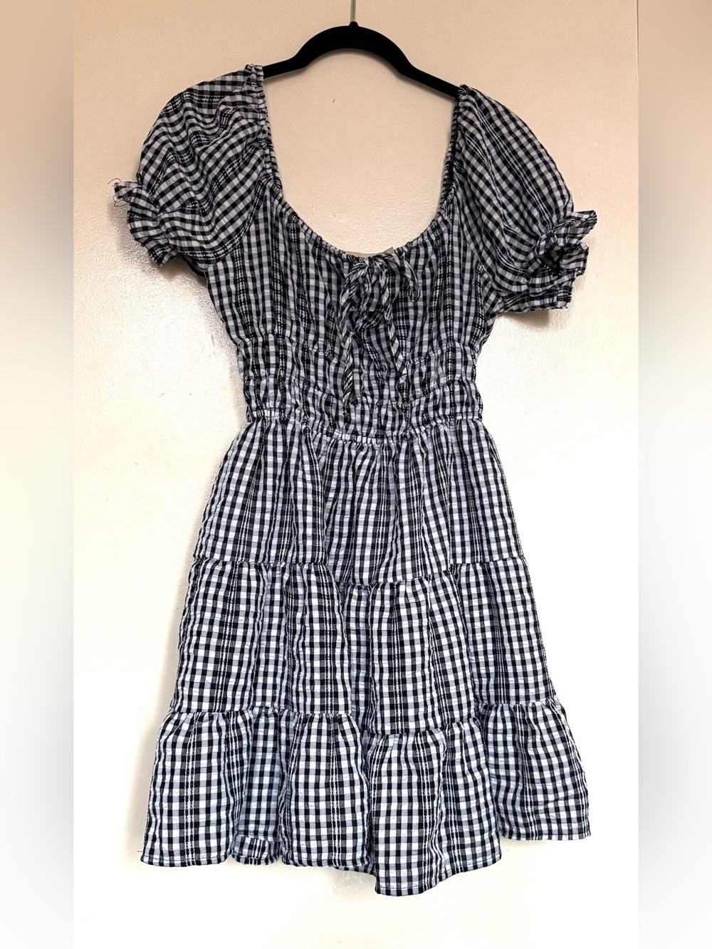 Liberty Love Black and White Gingham Puff Sleeve Dress